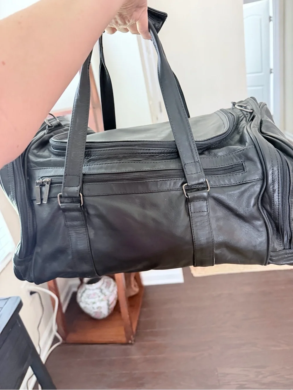 Black Leather Duffel Bag Men - Classic Travel Weekender